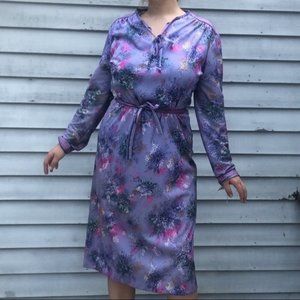 NWT Vintage 60s/70s Purple Floral Dress W/ Belt